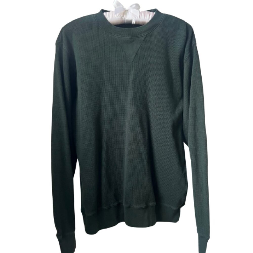 Brandy Melville Women's Waffle Knit Dark Green Crewneck (Old Design)